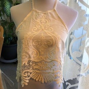 Kimchi blue Esperanza embroidered halter tank top.